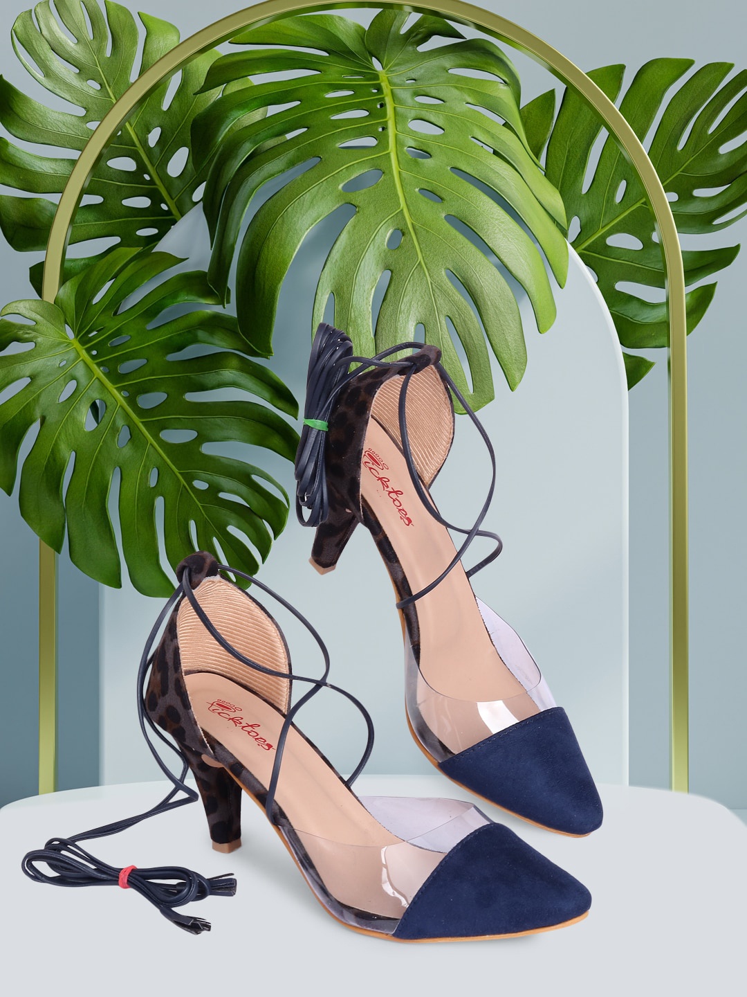 

Picktoes Blue & Grey Printed Slim Heel Pumps