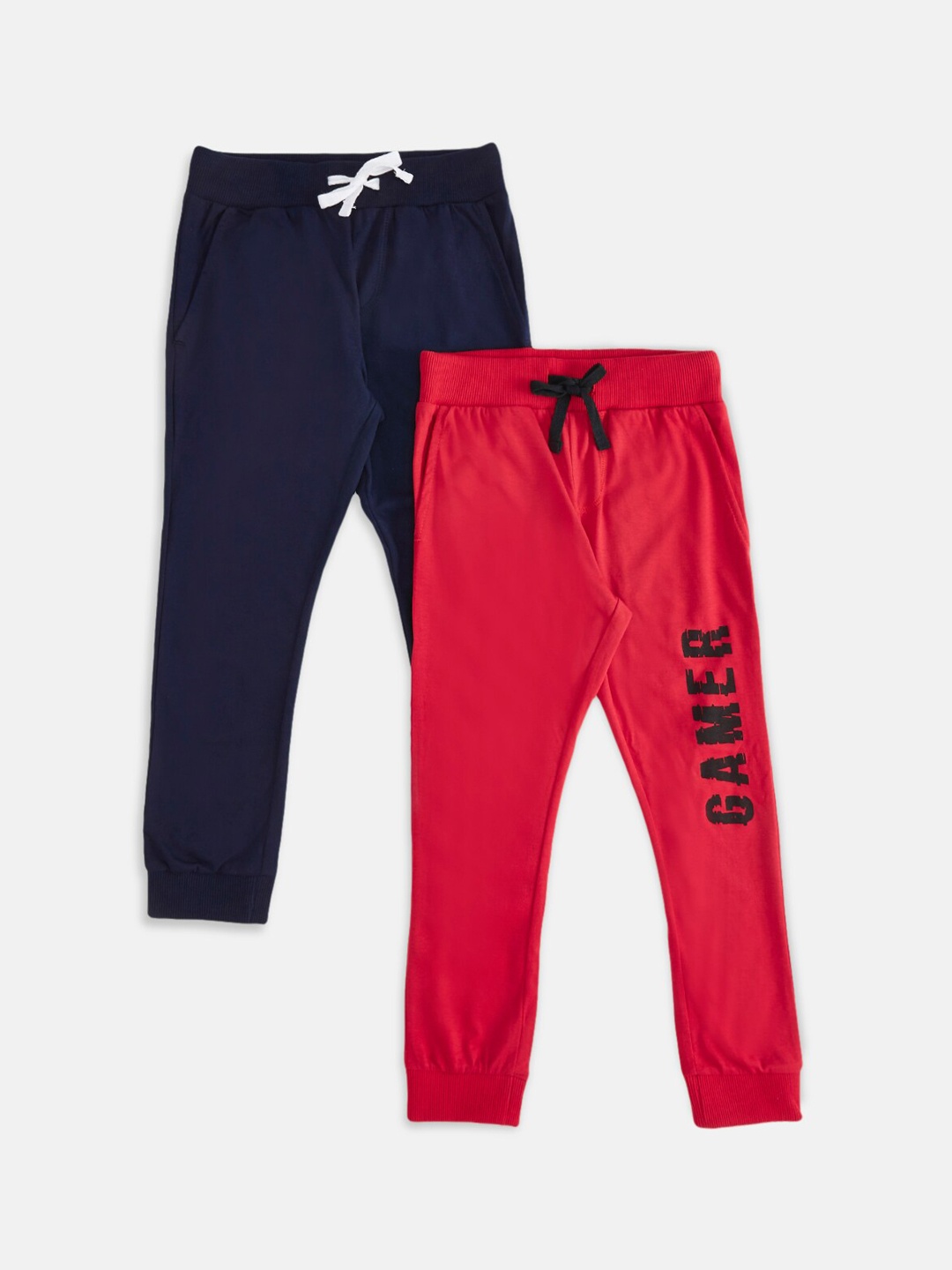 

Pantaloons Junior Boys Navy Blue & Red Pack of 2 Solid Pure Cotton Track Pants