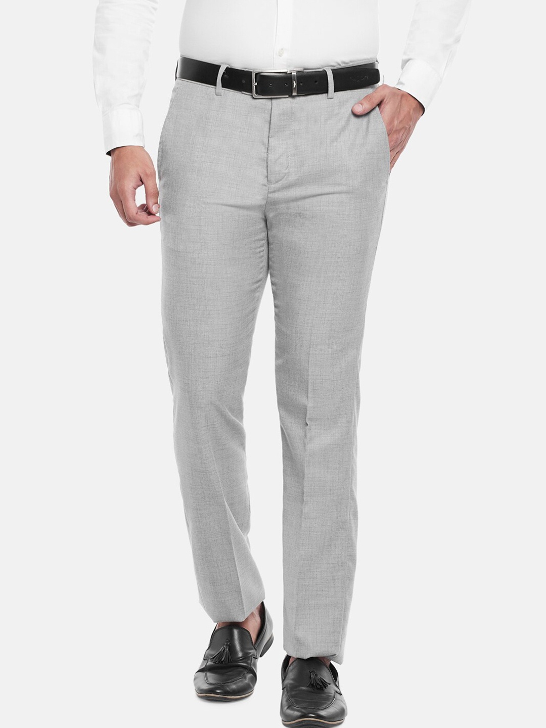 

BYFORD by Pantaloons Men Grey Melange Slim Fit Low-Rise Trousers