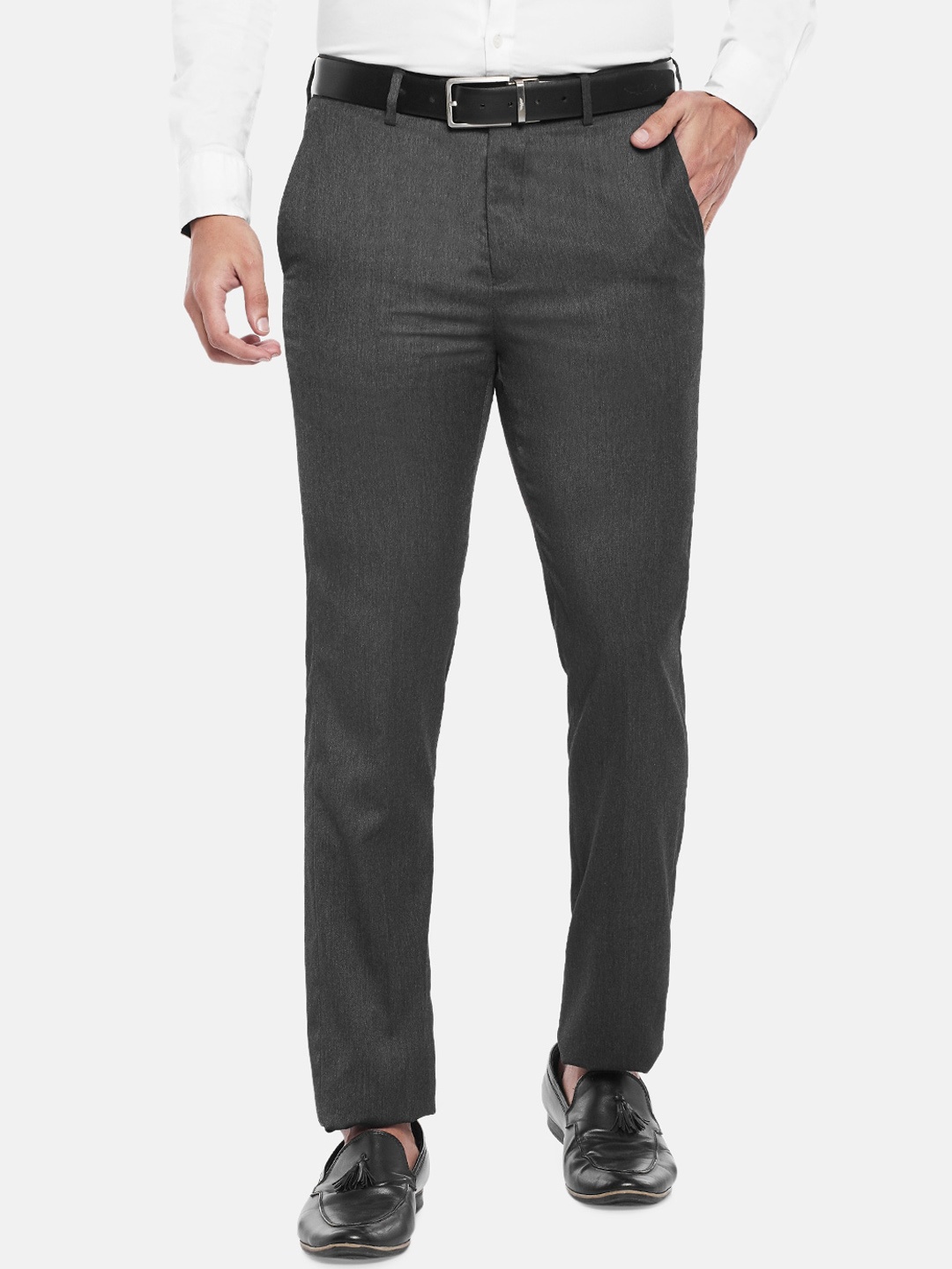 

BYFORD by Pantaloons Men Charcoal Slim Fit Low-Rise Trousers