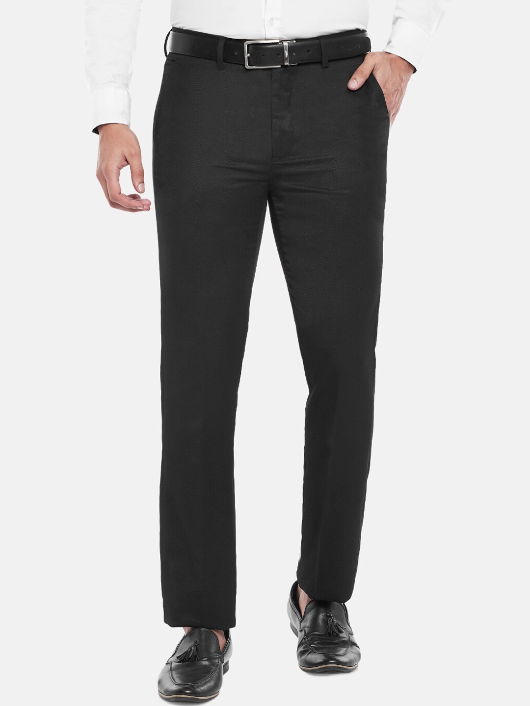 

BYFORD by Pantaloons Men Black Slim Fit Low-Rise Trousers