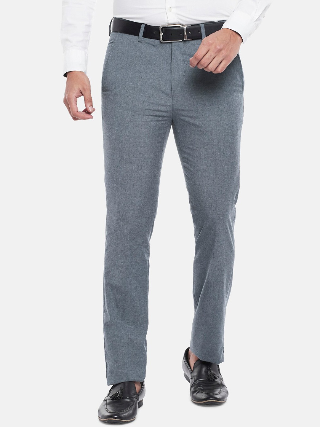 

BYFORD by Pantaloons Men Blue Slim Fit Low-Rise Formal Trousers