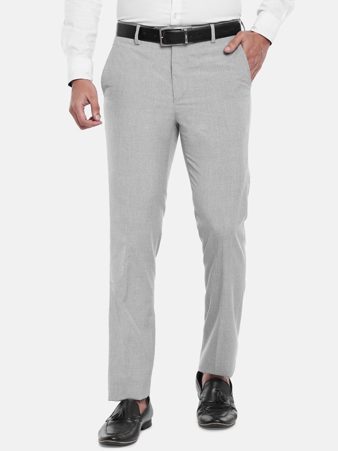 

BYFORD by Pantaloons Men Grey Textured Slim Fit Formal Trousers