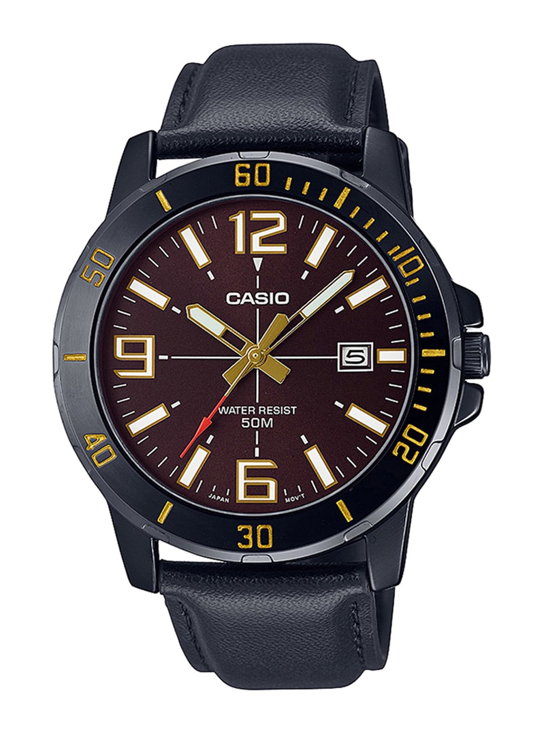 

CASIO Men Brown Dial & Black Leather Straps Analogue Watch A1983