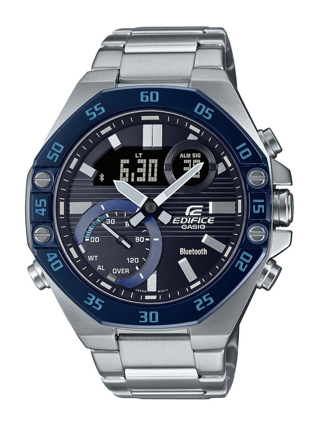 

CASIO Men Blue & Silver Toned Stainless Steel Analogue Bluetooth Watch ED524 ECB-10DB-1BDF