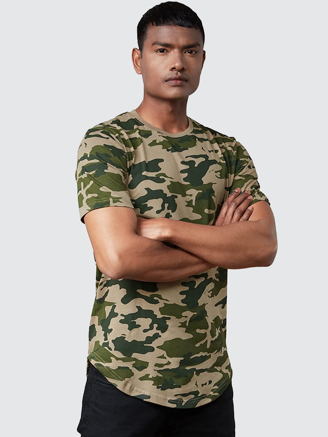 

The Souled Store Men Green Camouflage Printed Cotton T-shirt