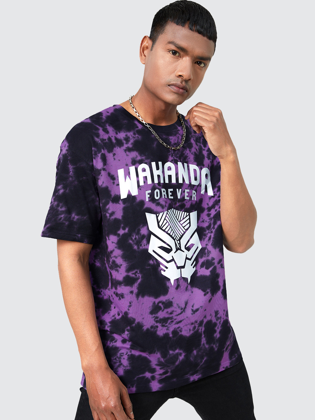 

The Souled Store Men Tie & Dye Black Panther Oversized T-shirt