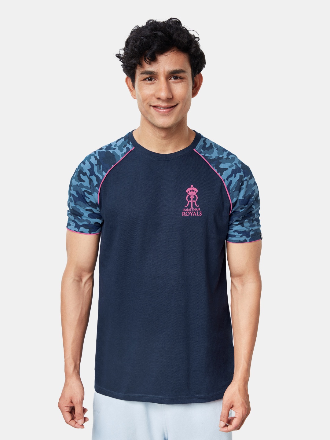 

The Souled Store Men Blue Camouflage Sleeves T-shirt