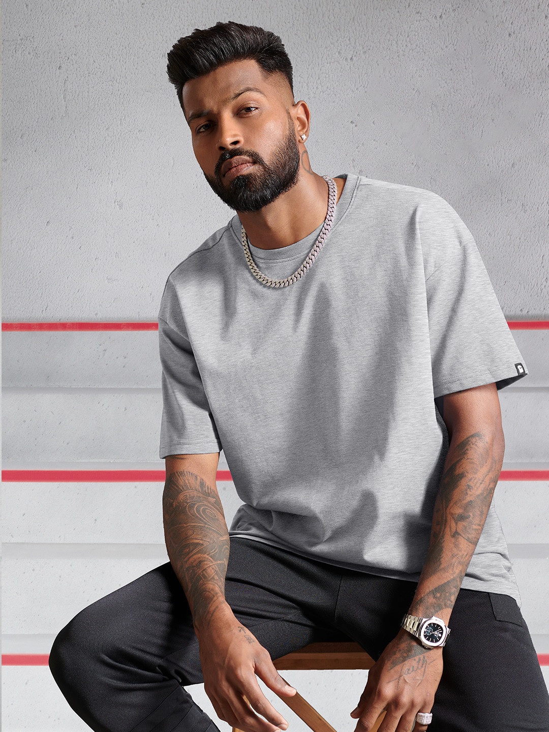 

The Souled Store Men Grey Melange Cotton Oversized T-Shirt