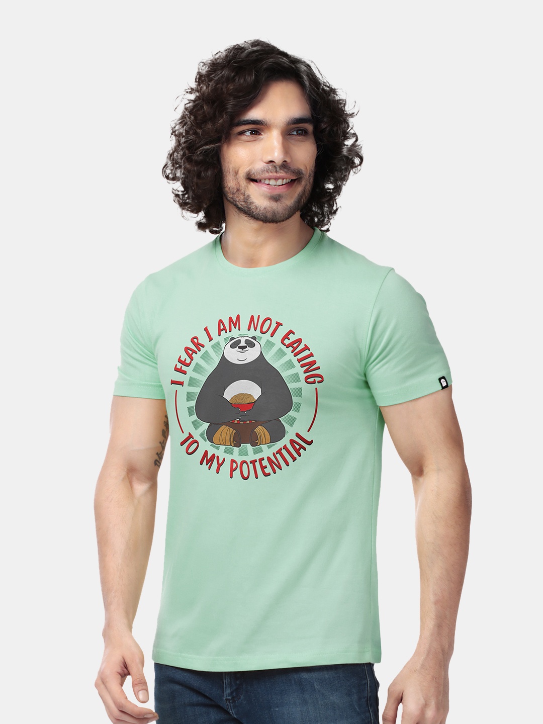 

The Souled Store Men Green & Red Kung Fu Panda Printed Cotton T-shirt