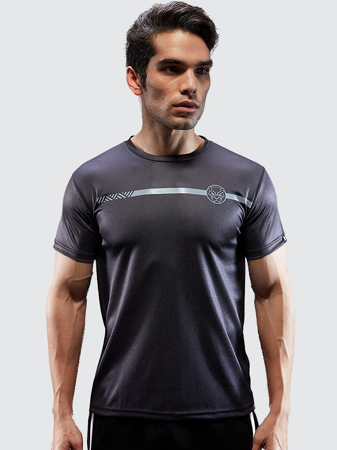 

The Souled Store Men Charcoal Grey Black Panther Printed Cotton Sports T-shirt