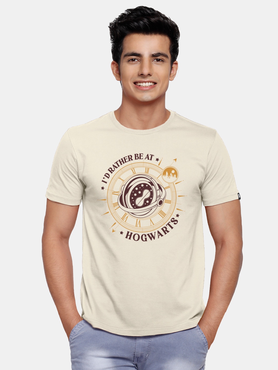 

The Souled Store Men Beige Typography Printed Applique T-shirt