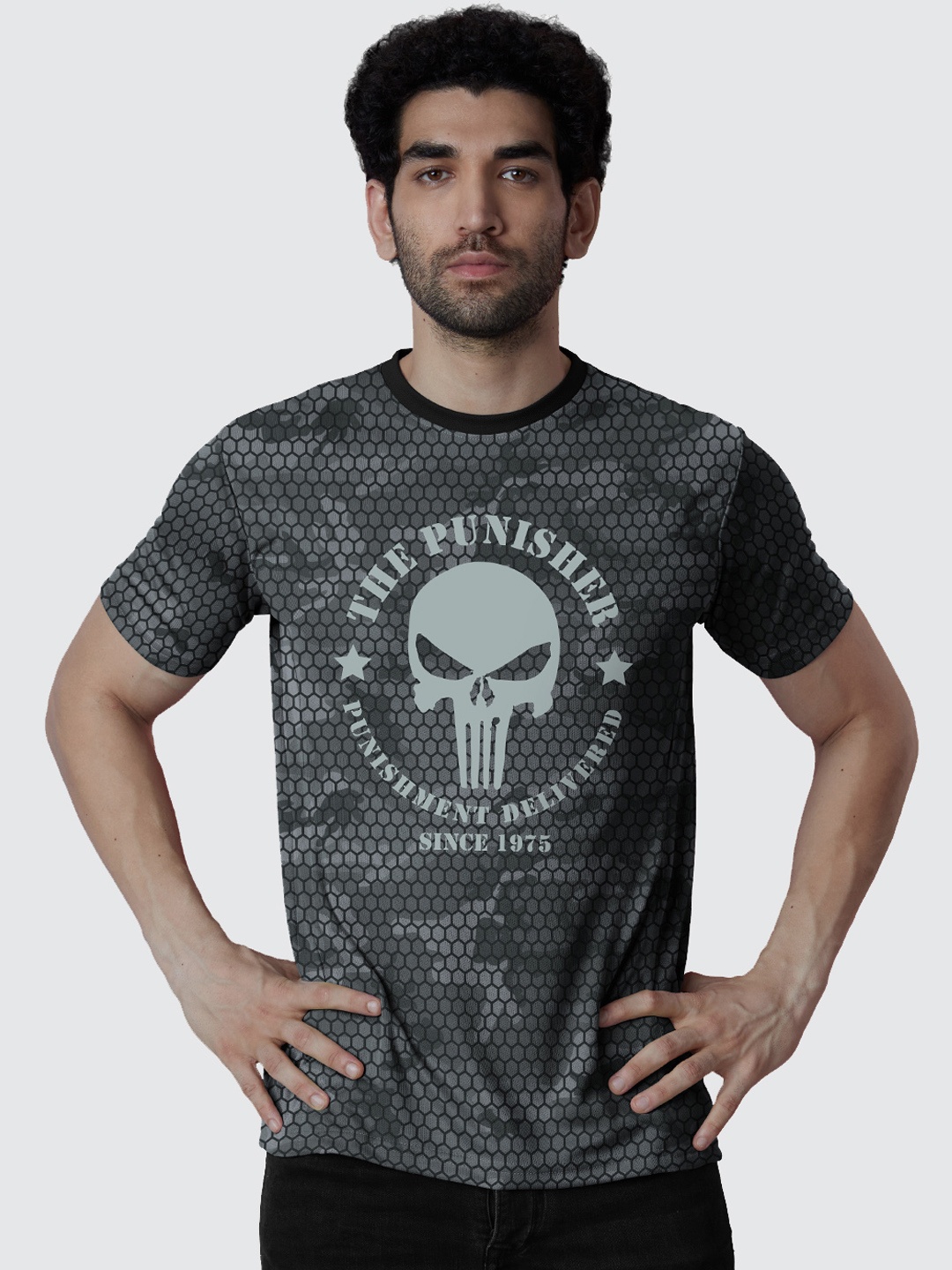 

The Souled Store Men Grey Punisher Printed Cotton T-shirt