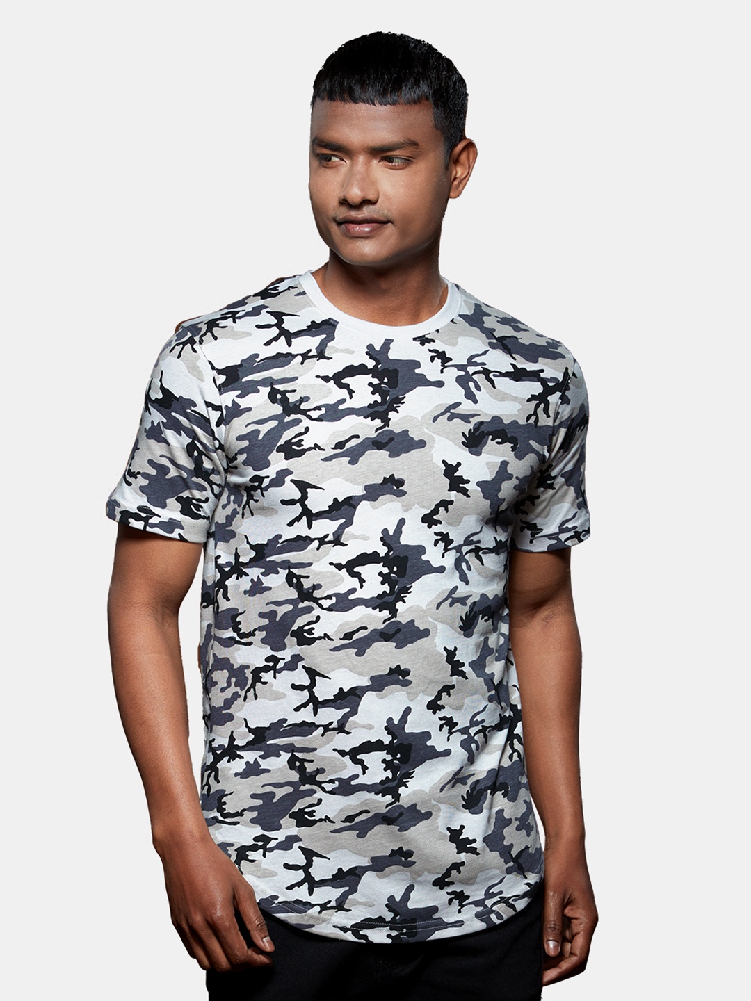 

The Souled Store Men White & Grey Camouflage Printed Cotton T-shirt