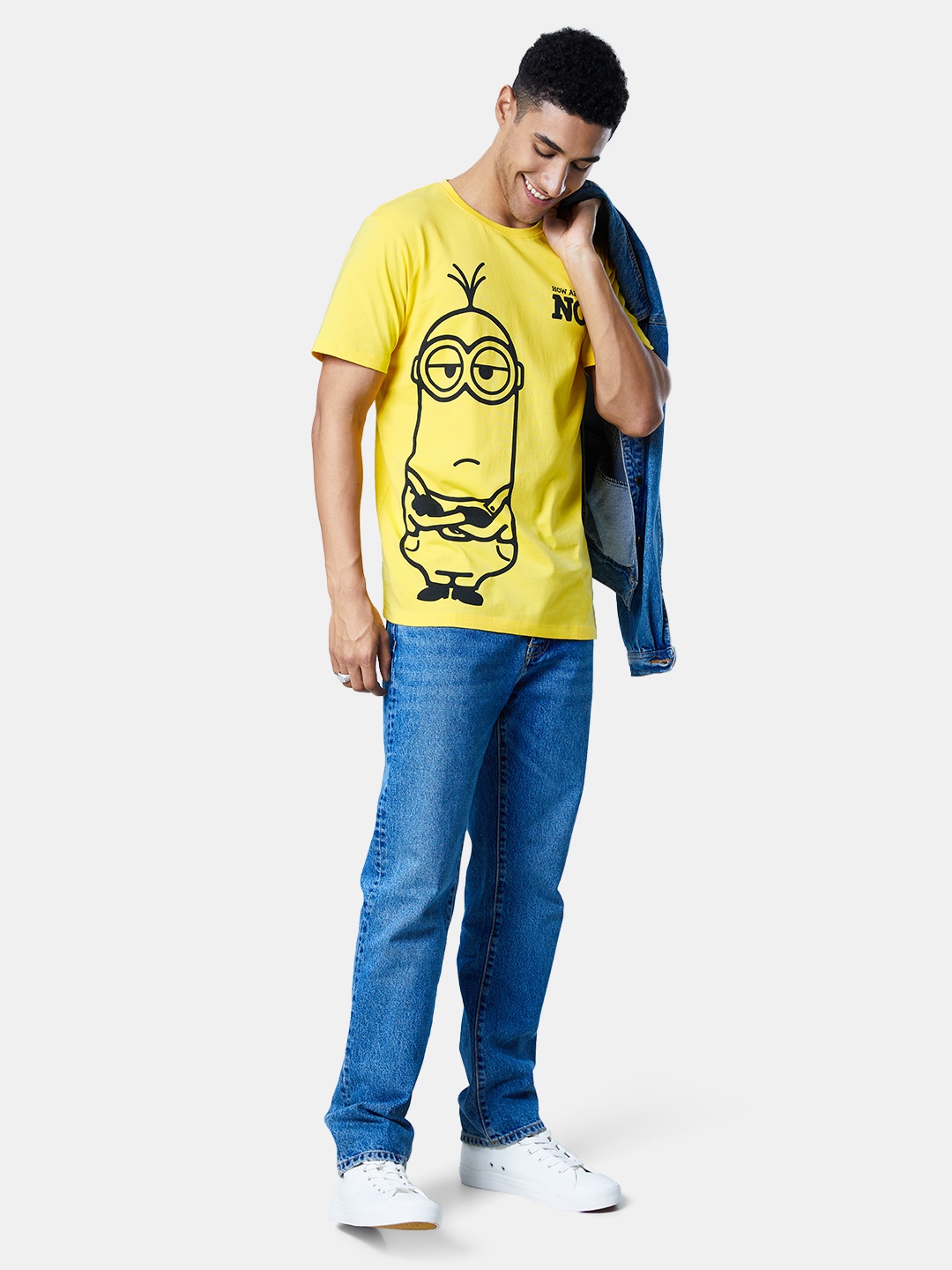 

The Souled Store Men Yellow & Black Minions Printed Cotton T-shirt