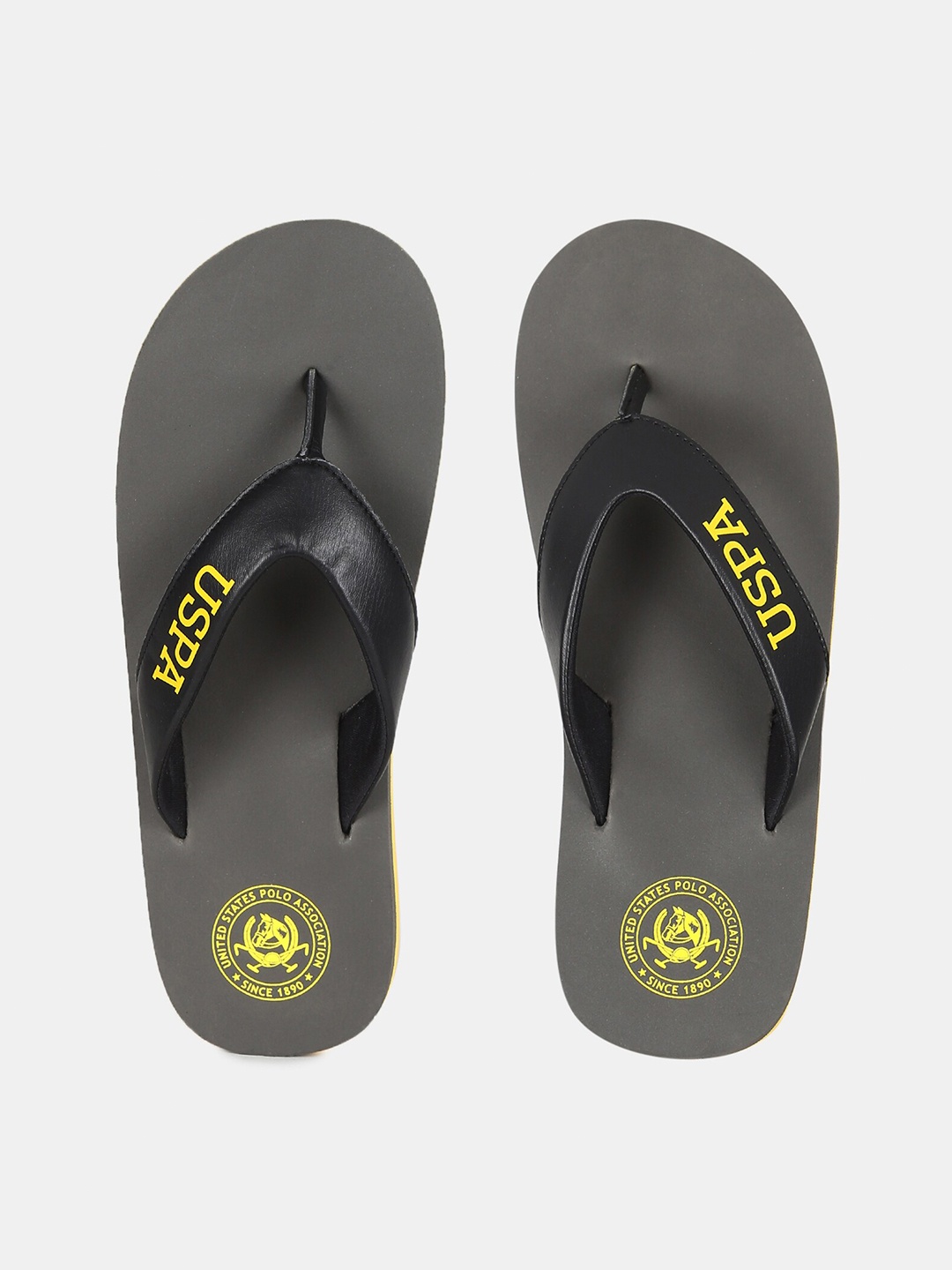 

U S Polo Assn Men Grey & Yellow Printed Thong Flip-Flops