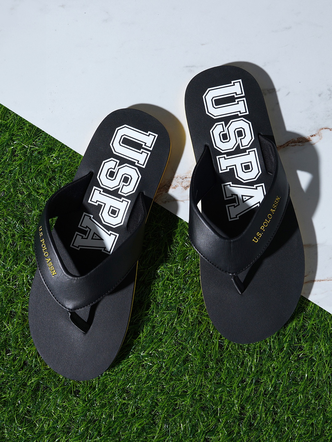 

U S Polo Assn Men Black & White Printed Thong Flip-Flops