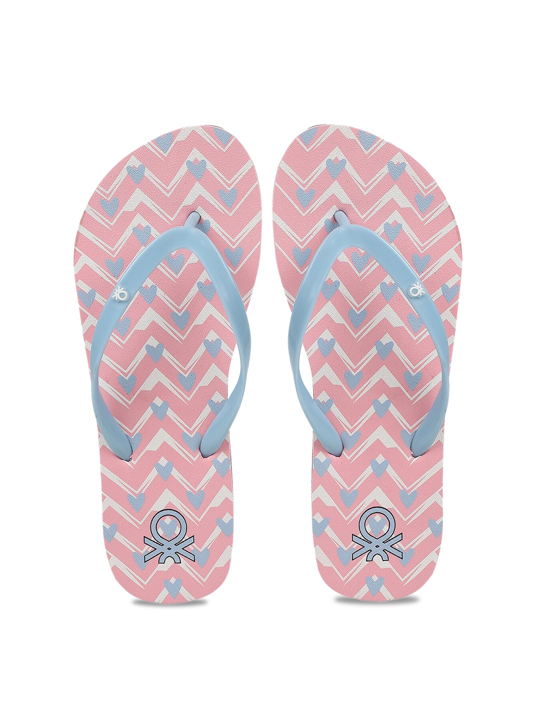 

United Colors of Benetton Women Pink & Blue Printed Rubber Thong Flip-Flops
