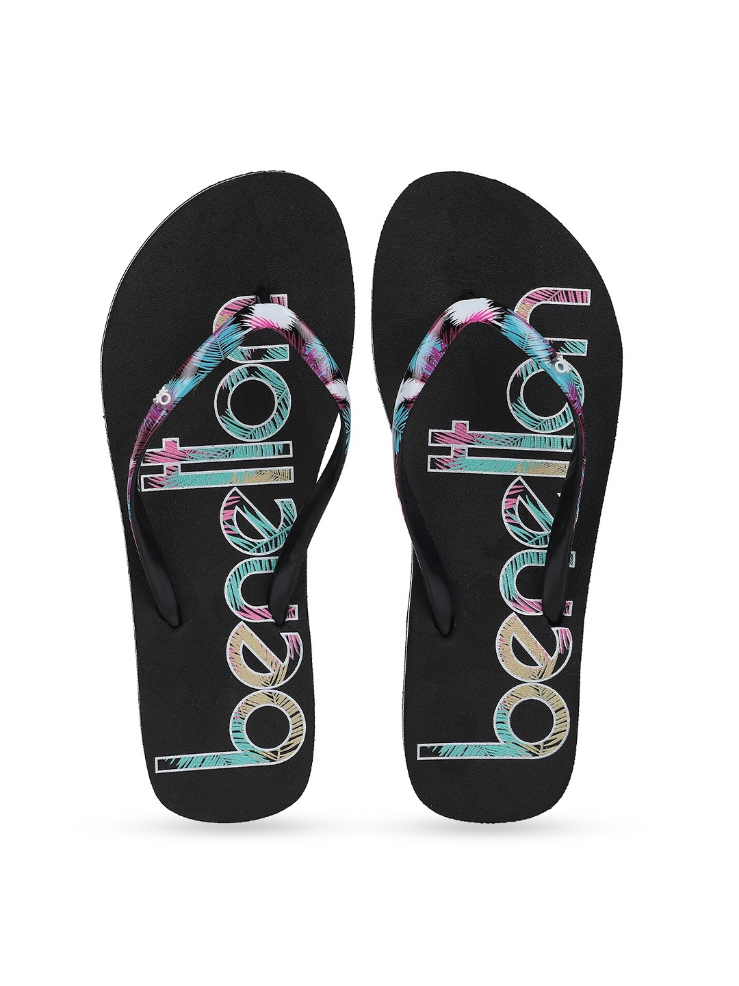 

United Colors of Benetton Women Black & Blue Printed Rubber Thong Flip-Flops