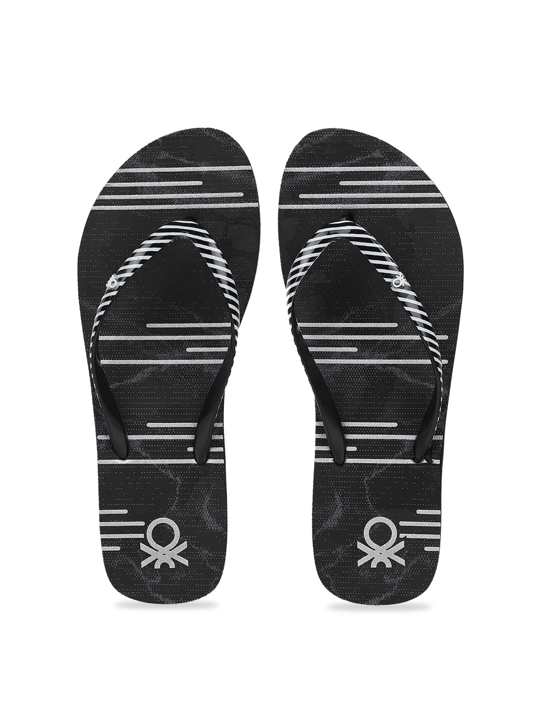 

United Colors of Benetton Women Black & White Printed Rubber Thong Flip-Flops