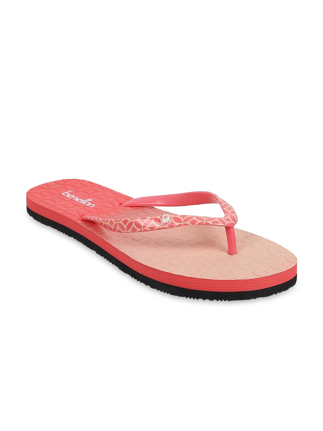 

United Colors of Benetton Women Peach-Coloured & Coral Printed Rubber Thong Flip-Flops