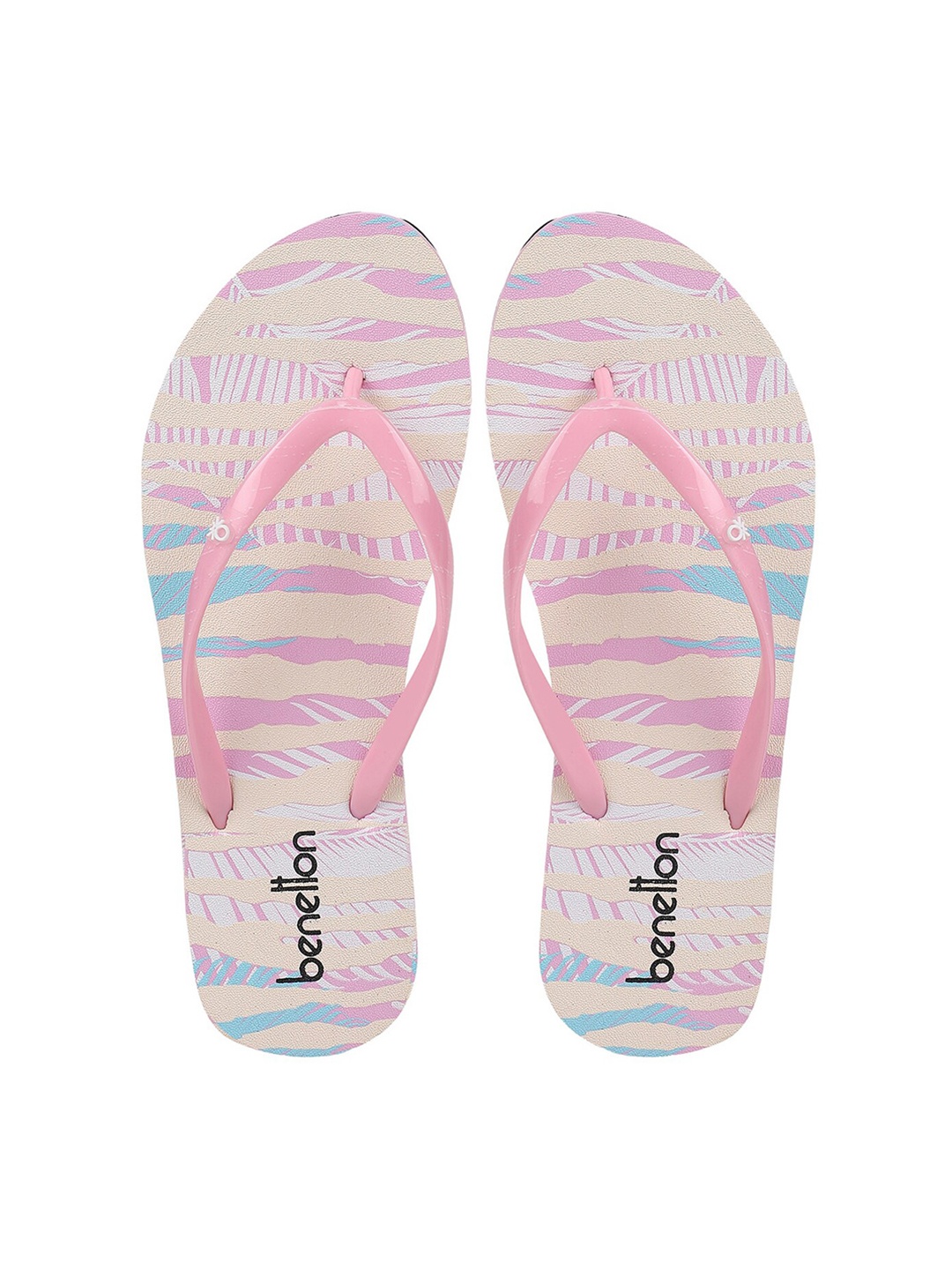 

United Colors of Benetton Women Pink & White Printed Rubber Thong Flip-Flops
