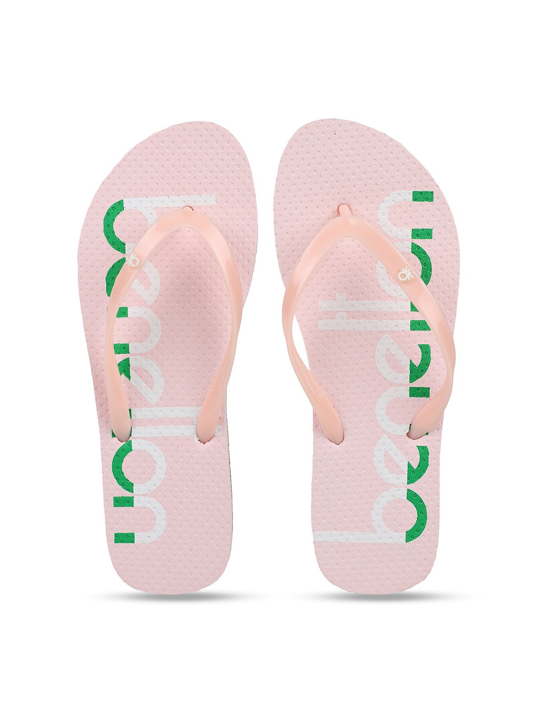 

United Colors of Benetton Women Pink & Green Printed Rubber Thong Flip-Flops
