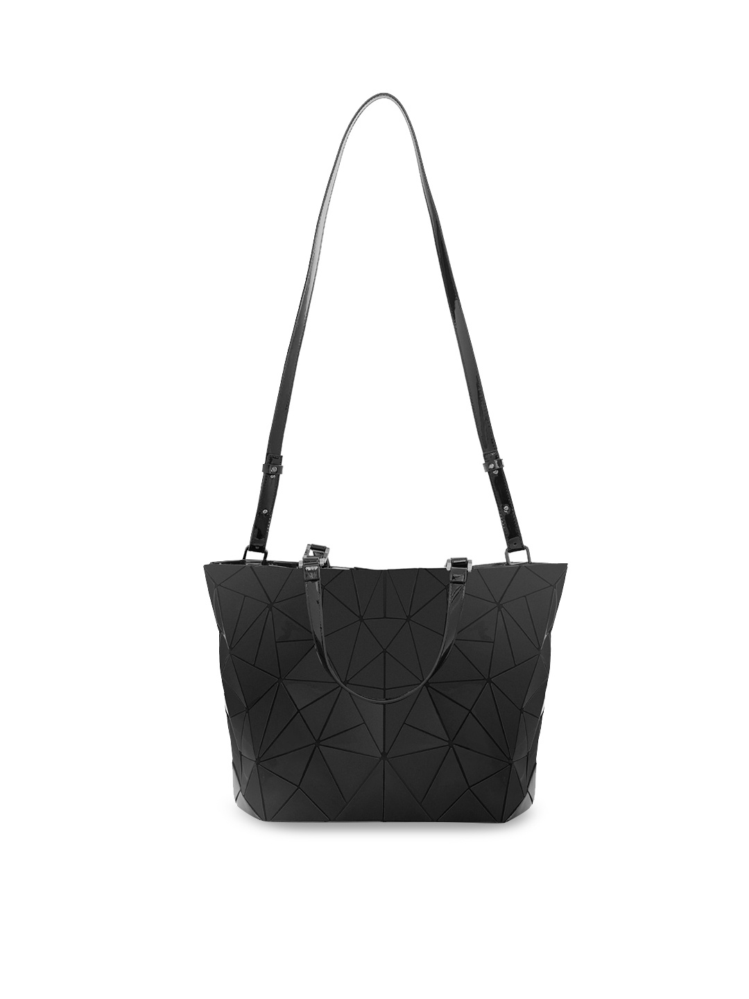 

NUFA Black Geometric Textured PU Oversized Shopper Handheld Bag