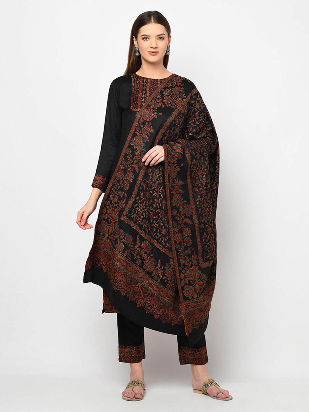 

Safaa Women Black Woven Design Unstitched Dress Material