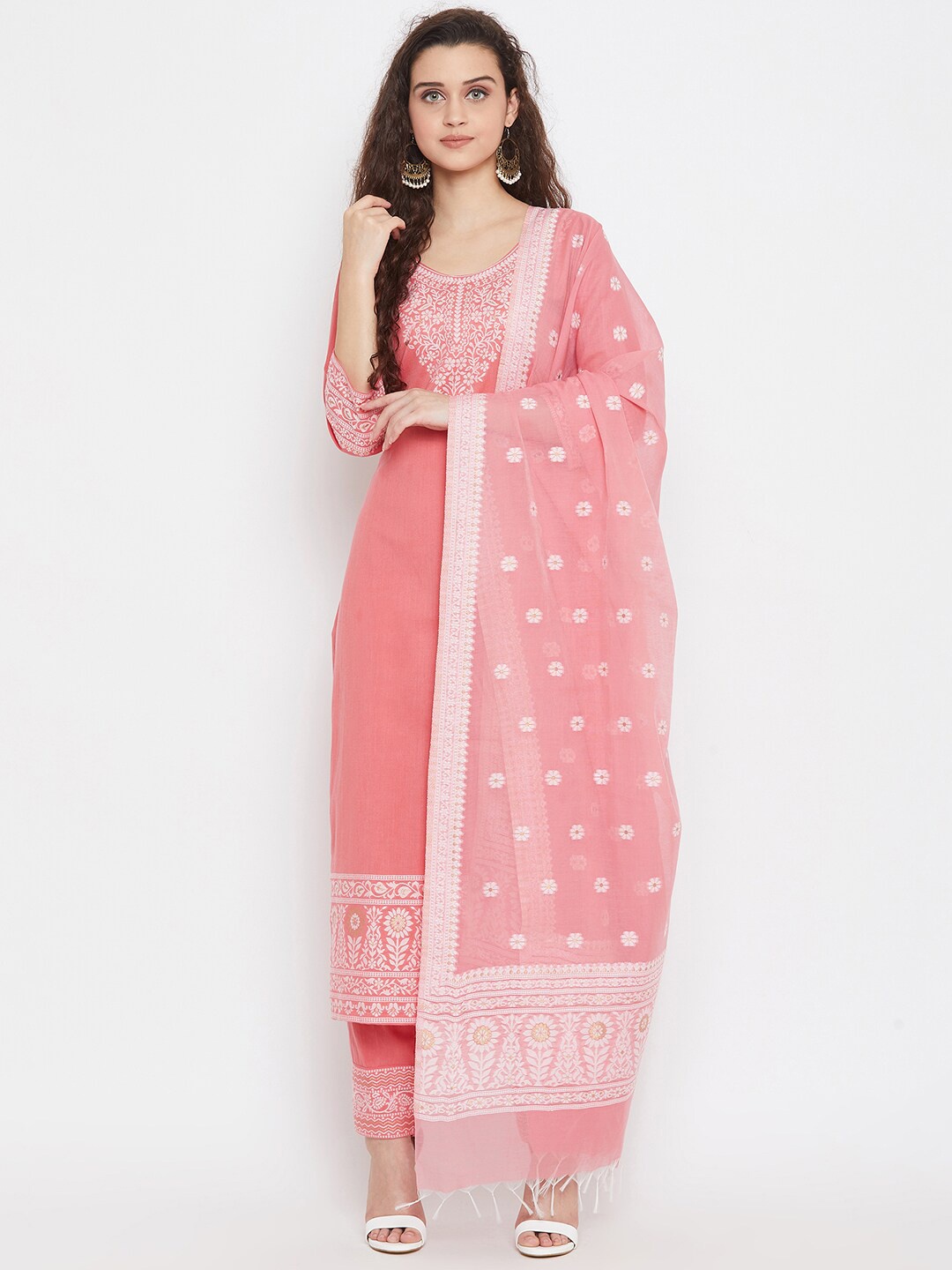 

Safaa Peach-Coloured & White Embroidered Unstitched Dress Material