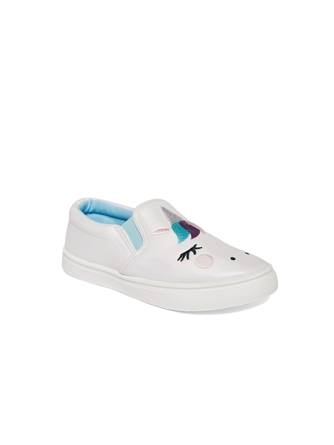 

Pantaloons Junior Girls Silver-Toned Woven Design PU Slip-On Sneakers