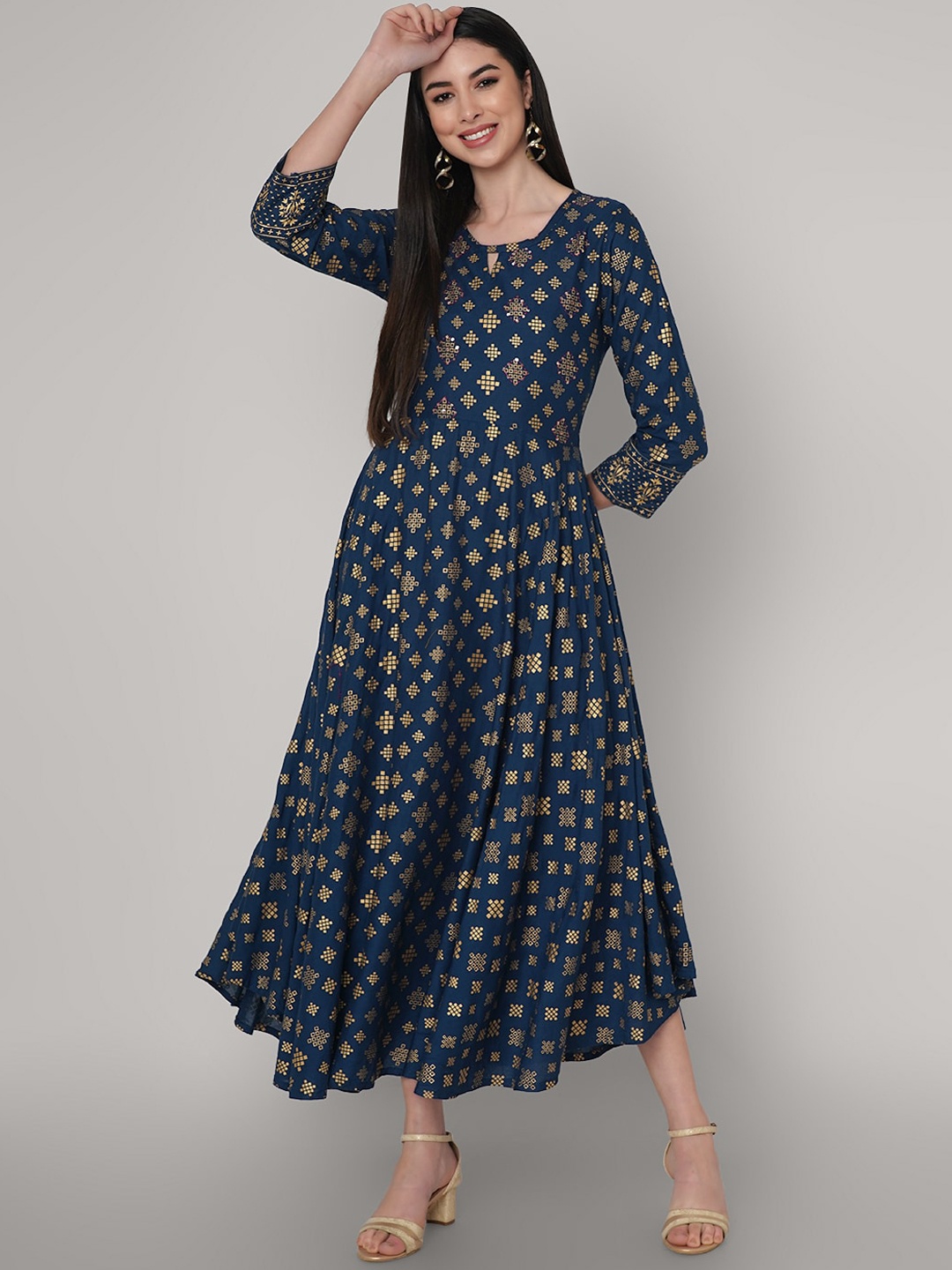 

ORTANGE Women Blue Ethnic Motifs Printed Indie Prints Anarkali Kurta