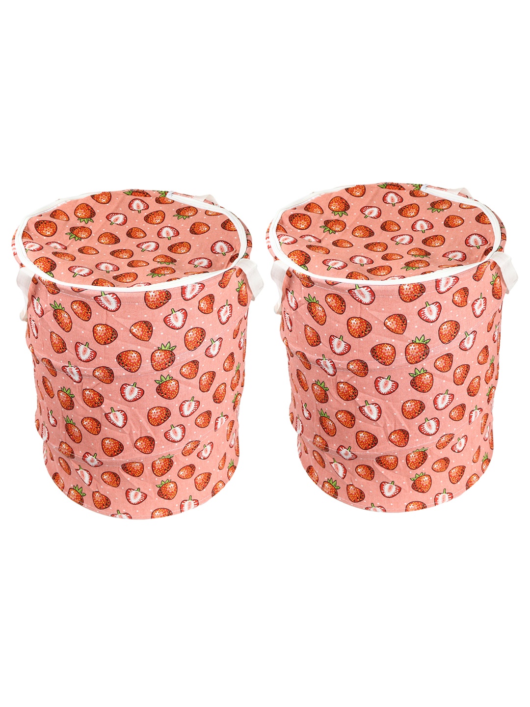 

OddCroft Set Of 2 Printed Foldable Laundry Baskets, Red