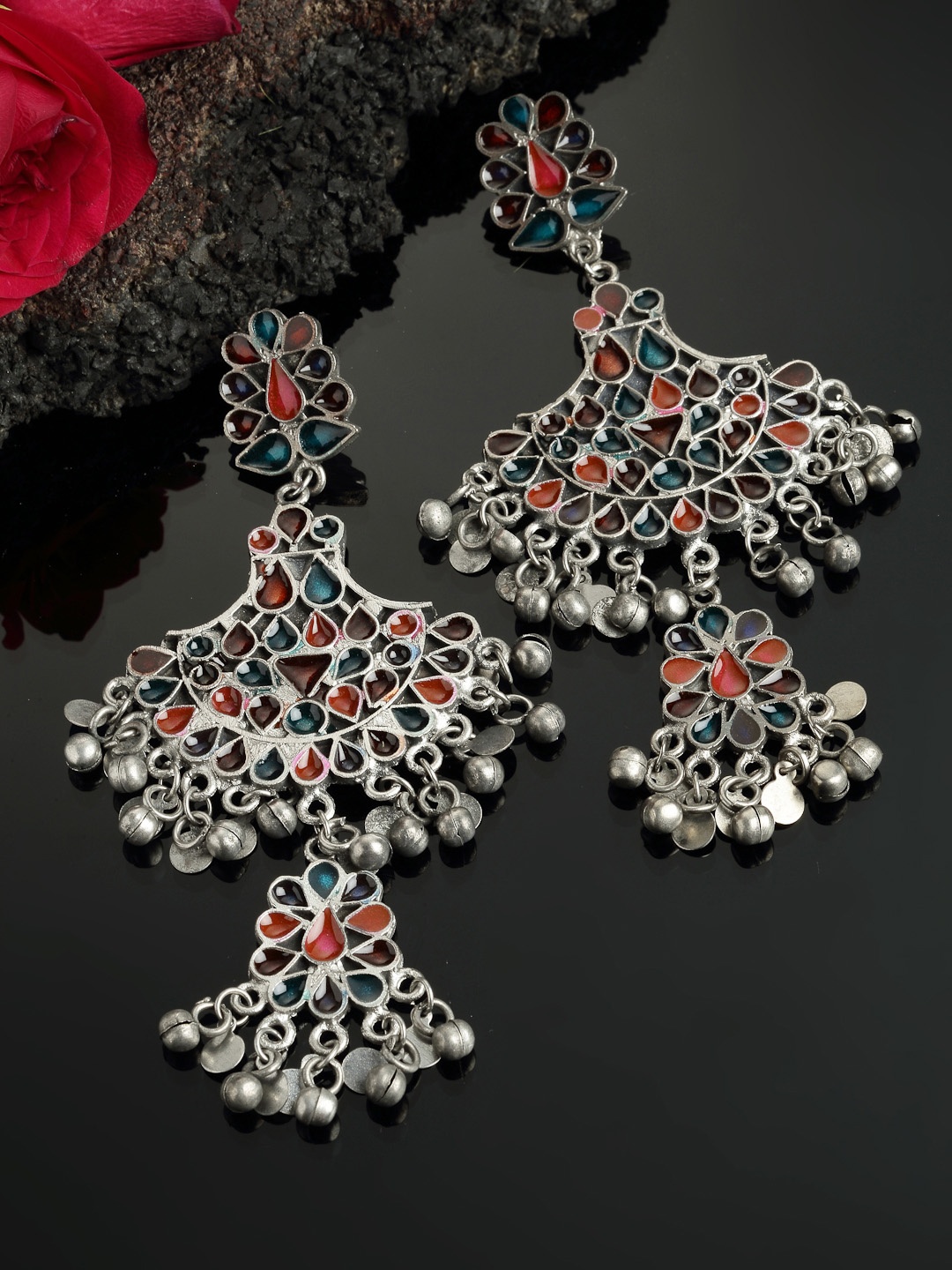 

PANASH Silver-Toned Contemporary Drop Earrings