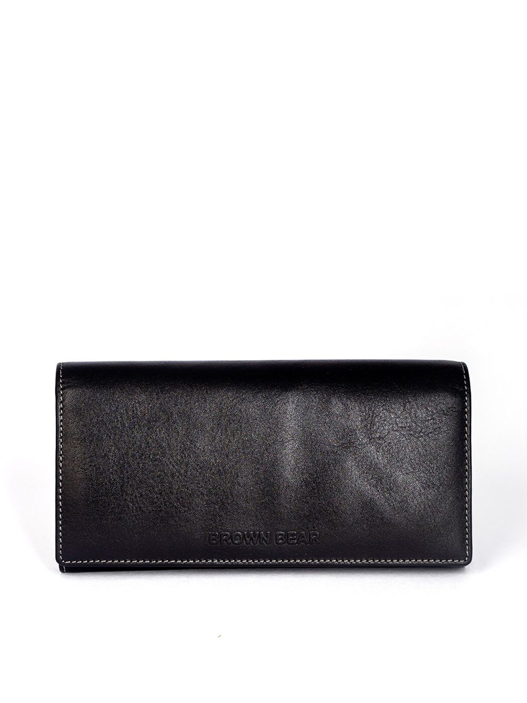 

BROWN BEAR Women Black Solid Leather Two Fold Wallet