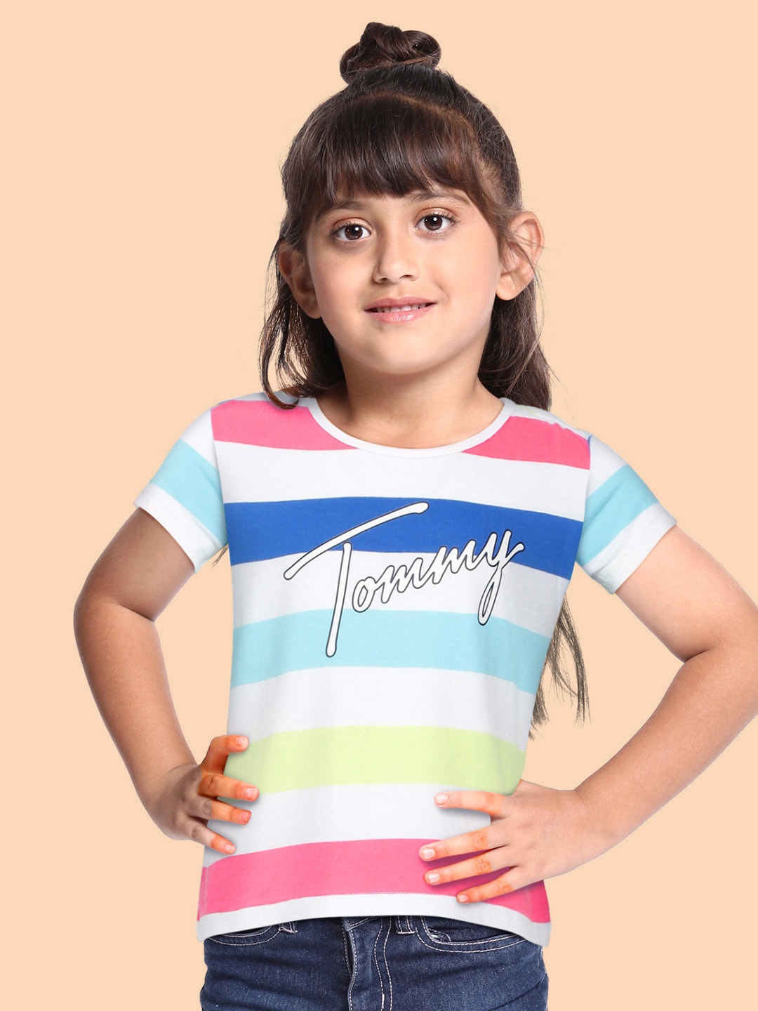 

Tommy Hilfiger Girls Multicoloured Striped Organic Cotton T-shirt, Multi