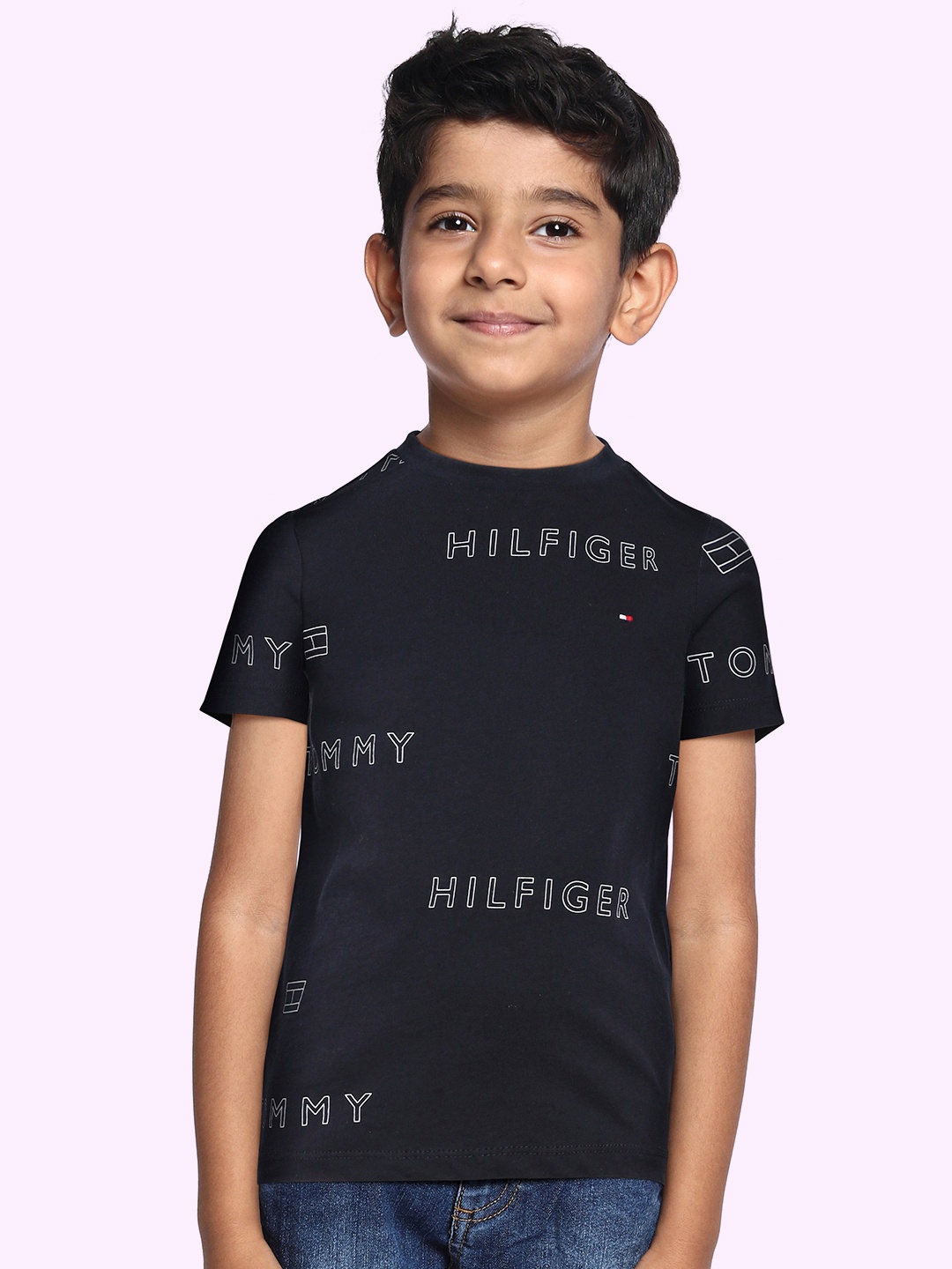 

Tommy Hilfiger Boys Blue & White Brand Logo Printed Pure Organic Cotton T-shirt