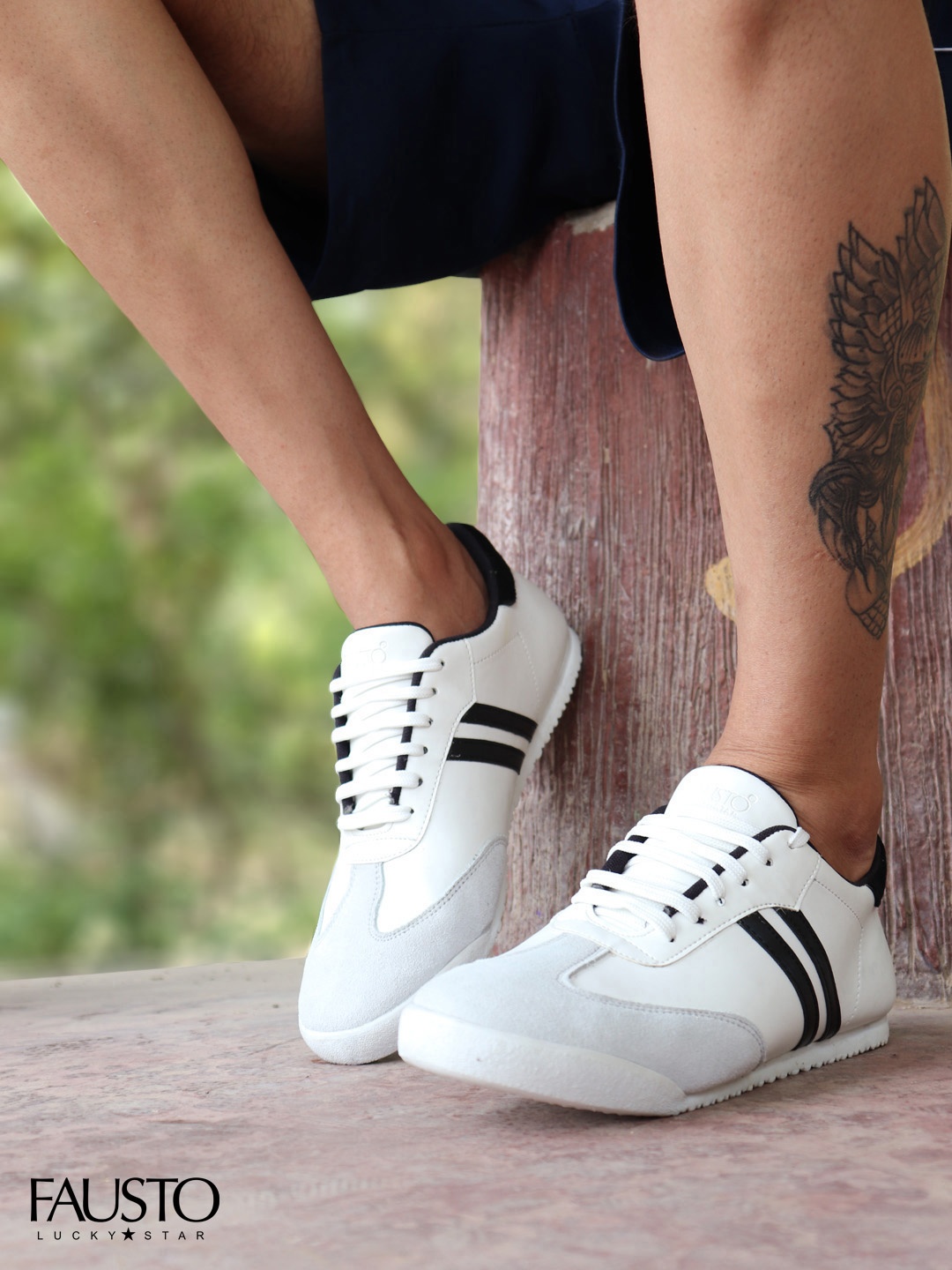 

FAUSTO Men White Striped PU Lightweight Sneakers