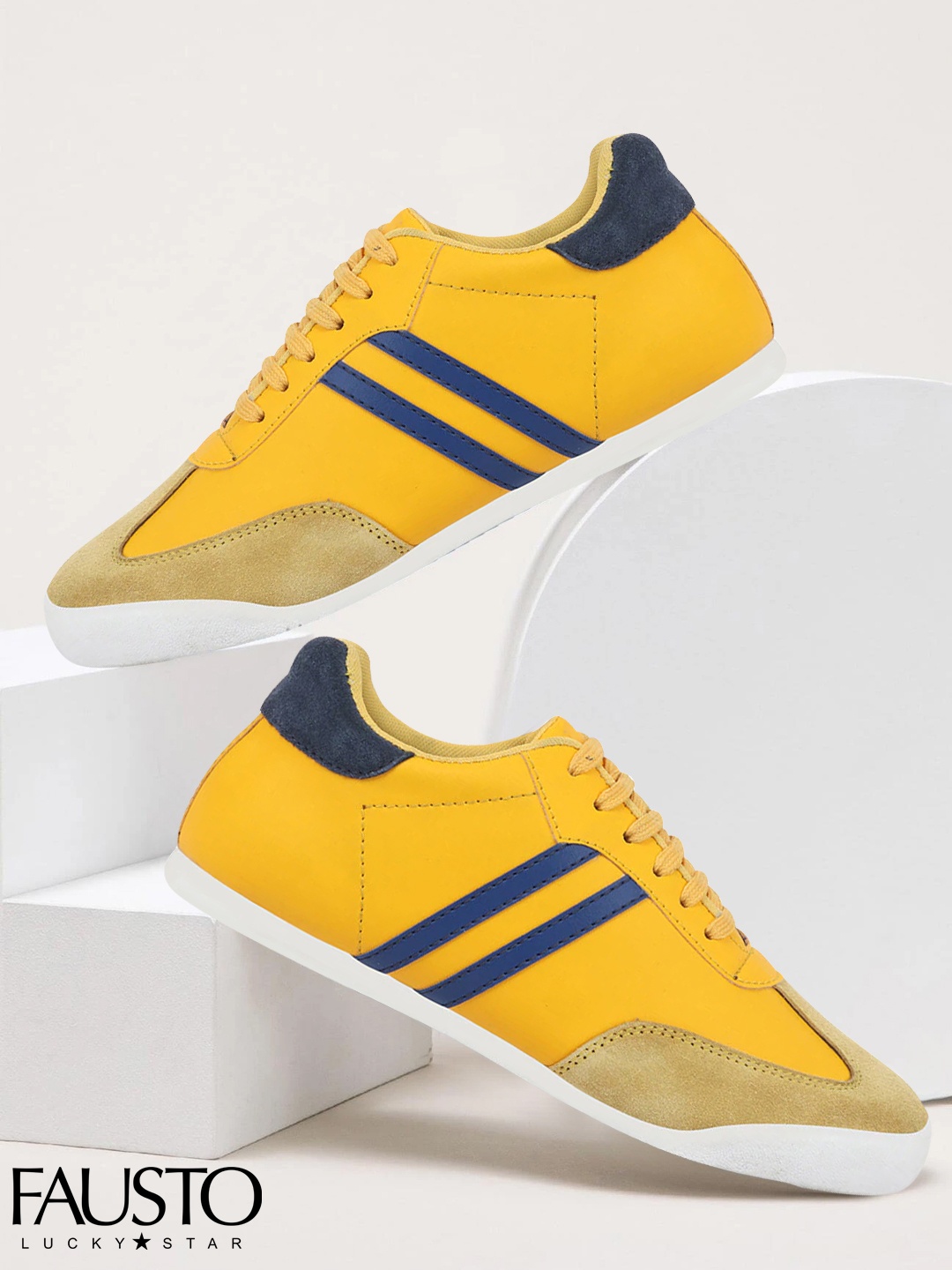 

FAUSTO Men Yellow Striped PU Lightweight Sneakers