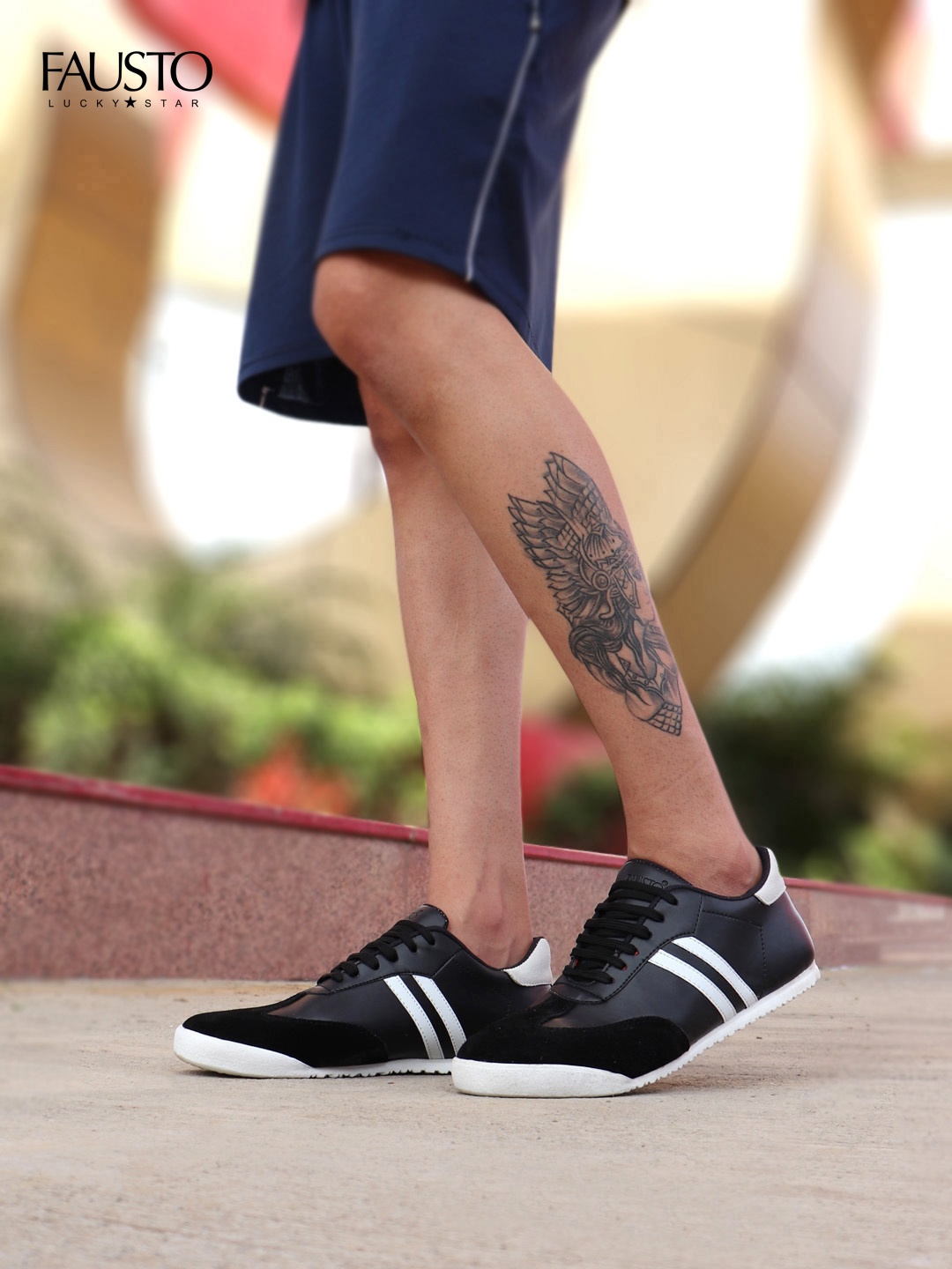 

FAUSTO Men Black Striped Lightweight Sneakers