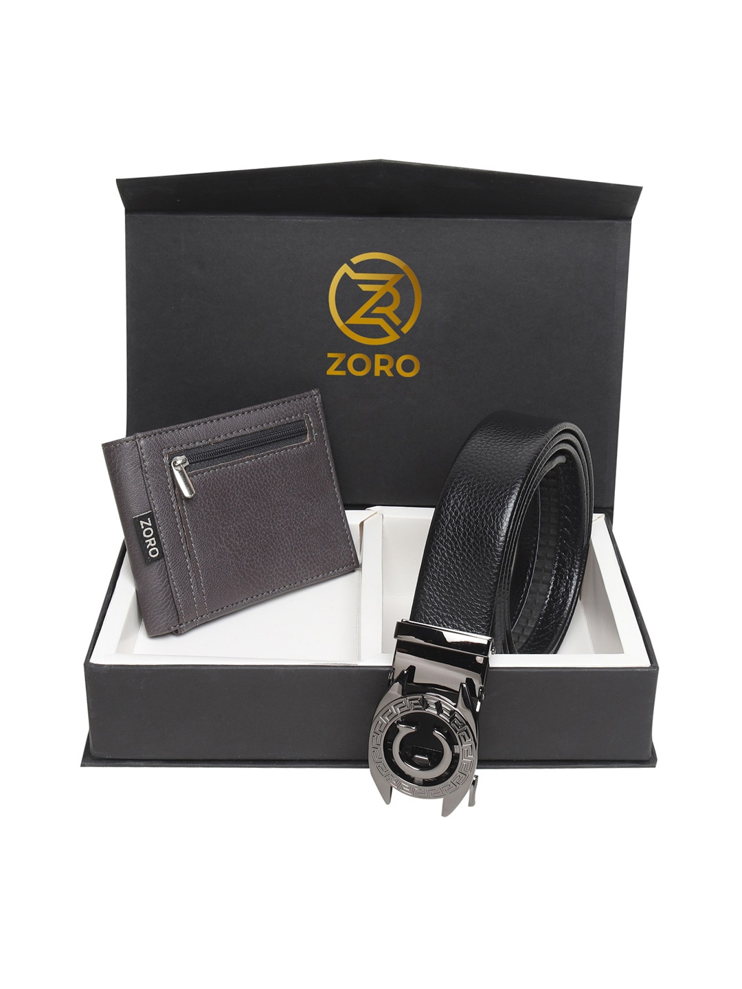 

ZORO Men Black Solid Wallet & Belt Leather Accessory Gift Set