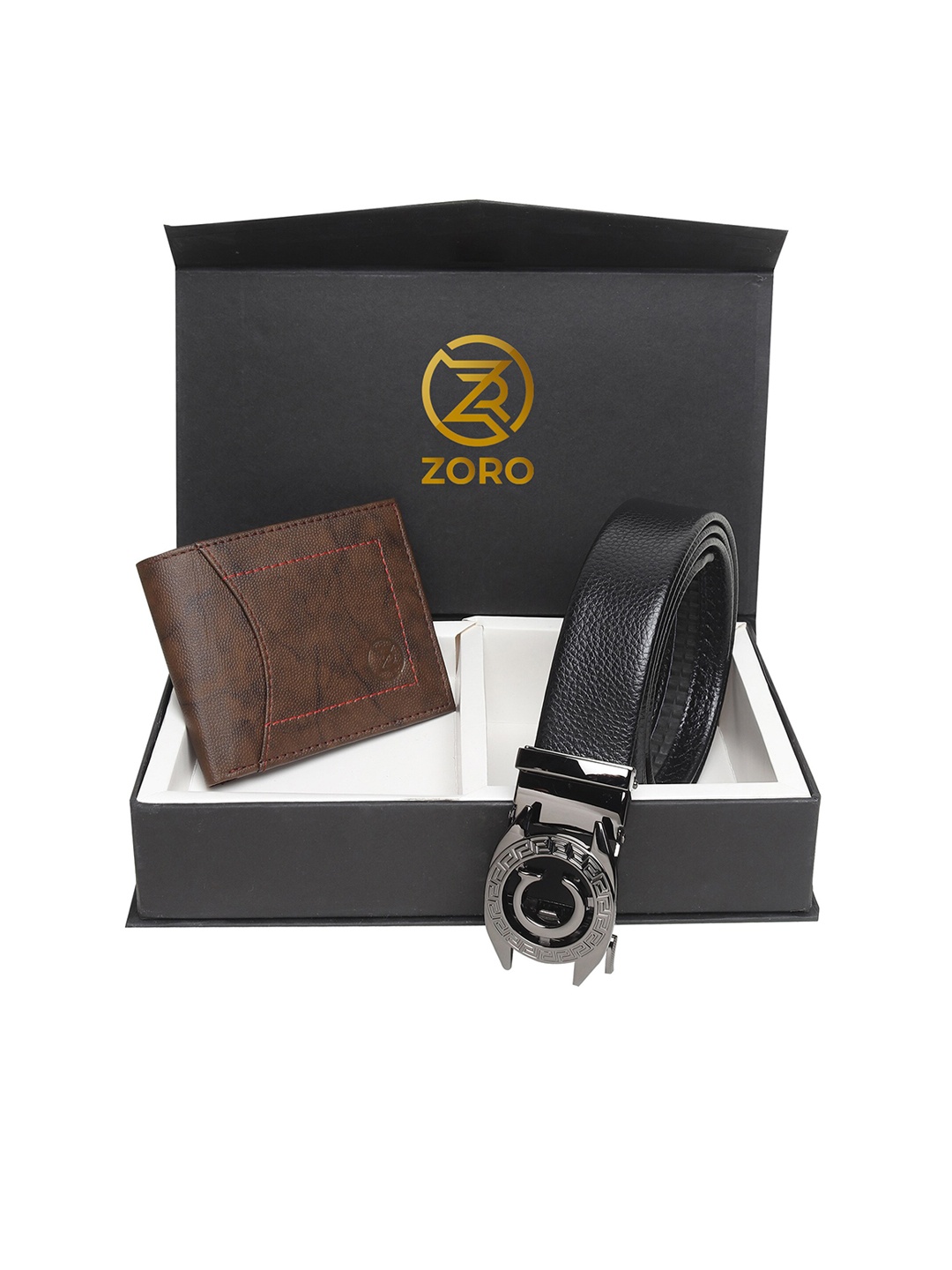 

ZORO Men Black & Brown Belt Wallet Combo Set