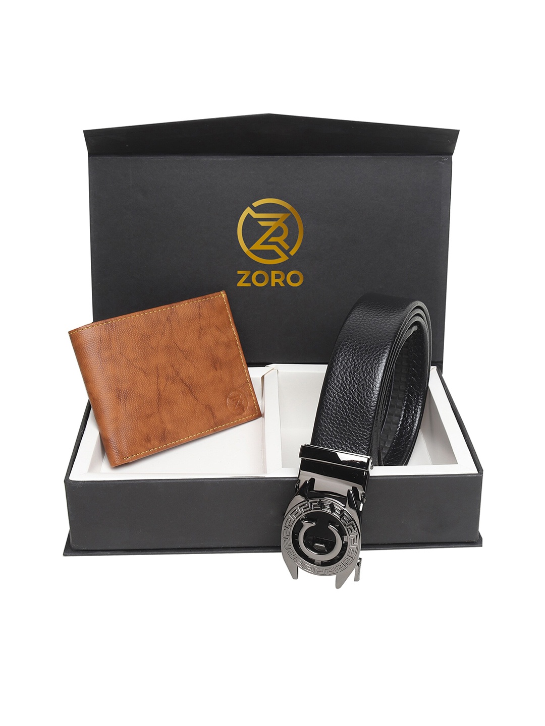 

ZORO Men Black & Tan-Brown Belt Wallet Combo Set