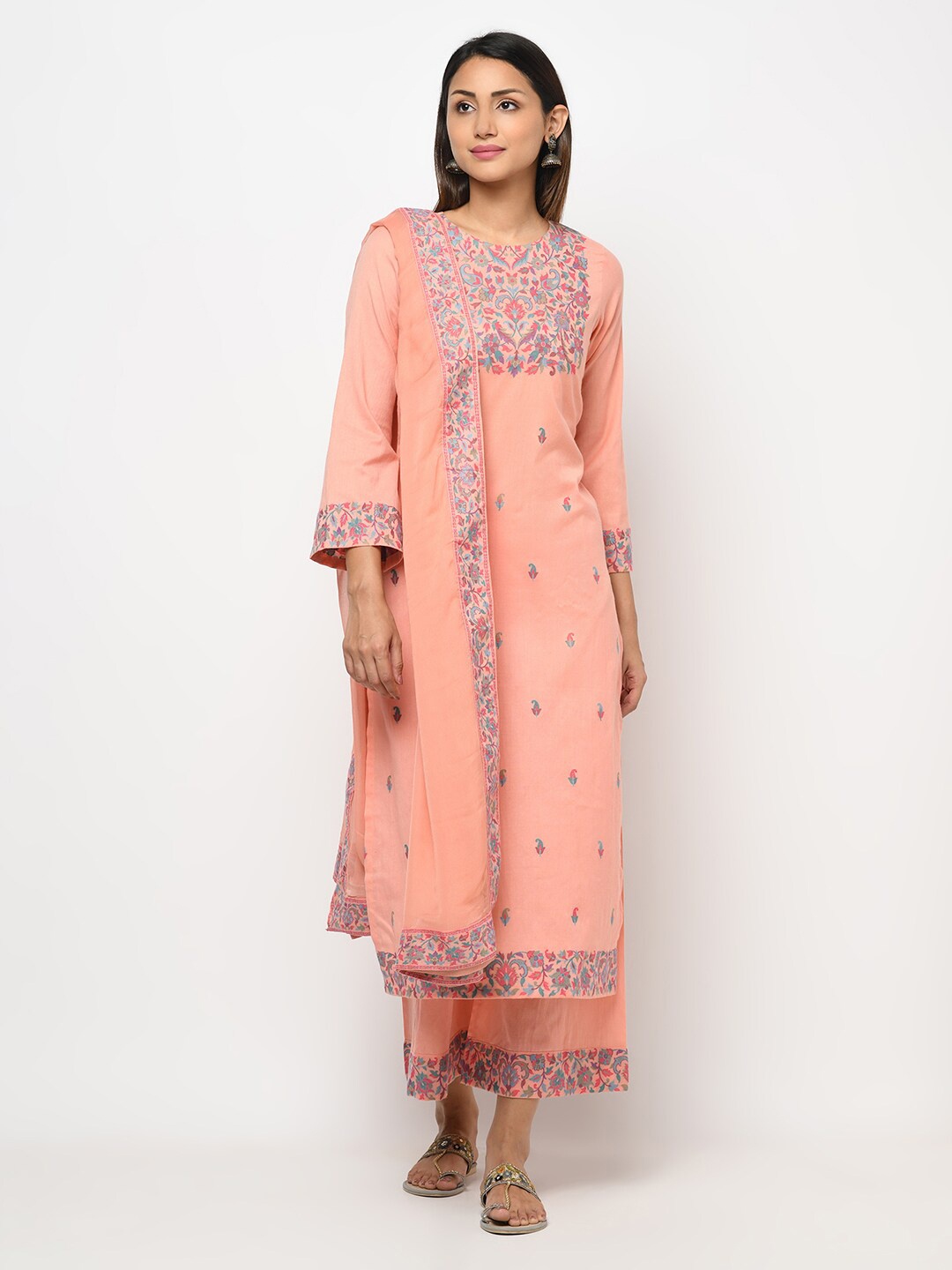 

Safaa Orange & Pink Unstitched Dress Material
