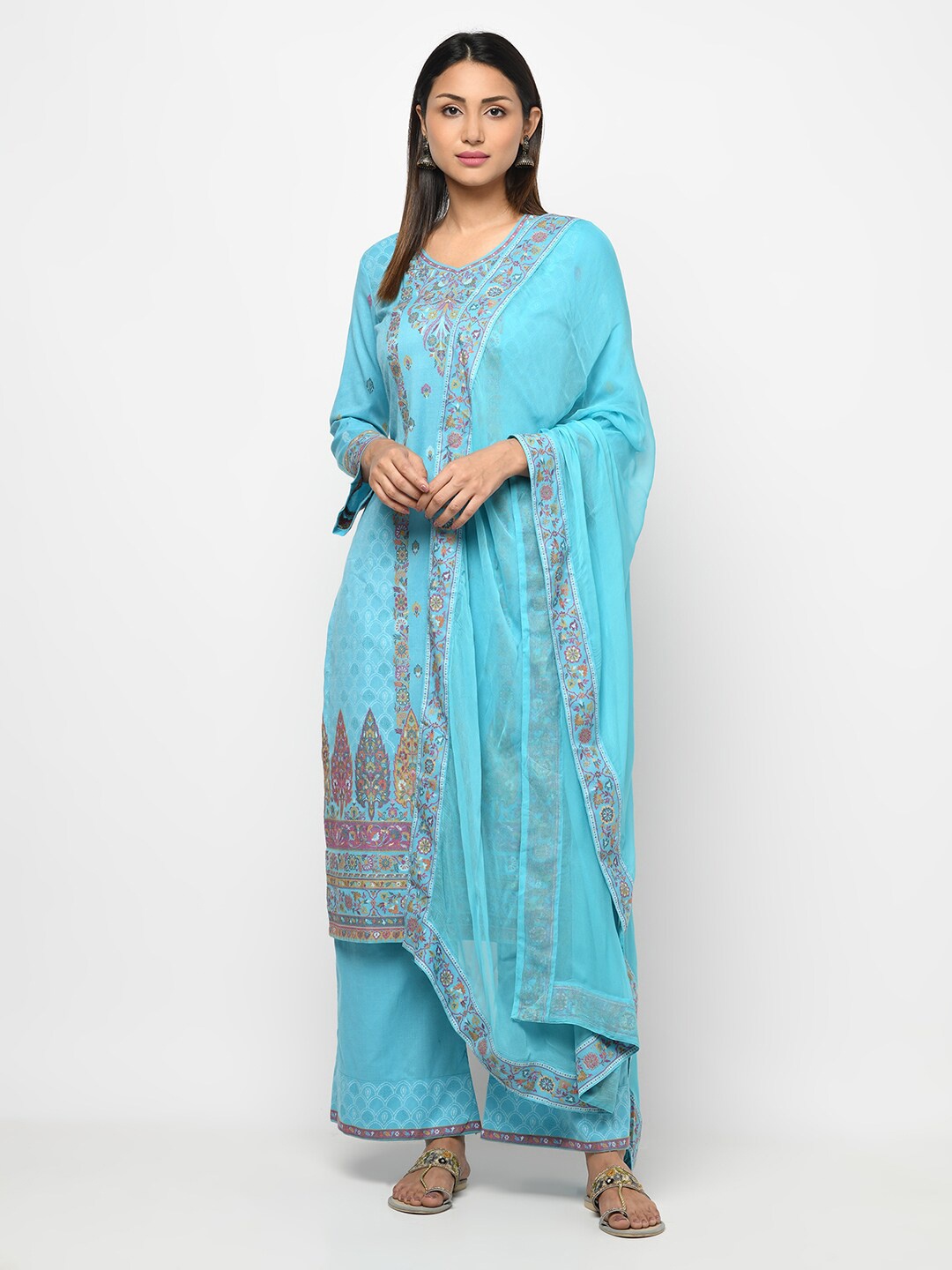 

Safaa Blue & Pink Ethnic Motifs Woven Design Unstitched Dress Material