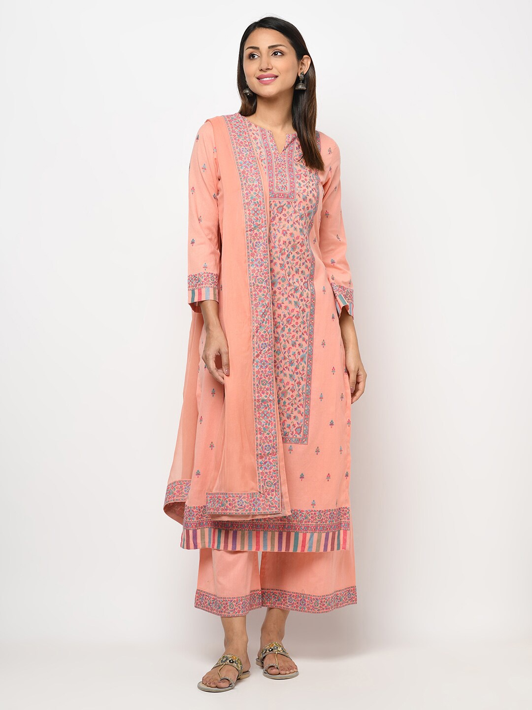 

Safaa Peach-Coloured & Blue Printed Unstitched Dress Material