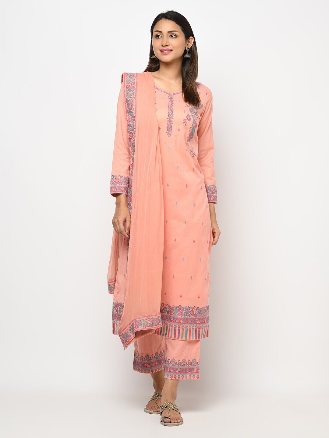 

Safaa Orange & Blue Unstitched Dress Material