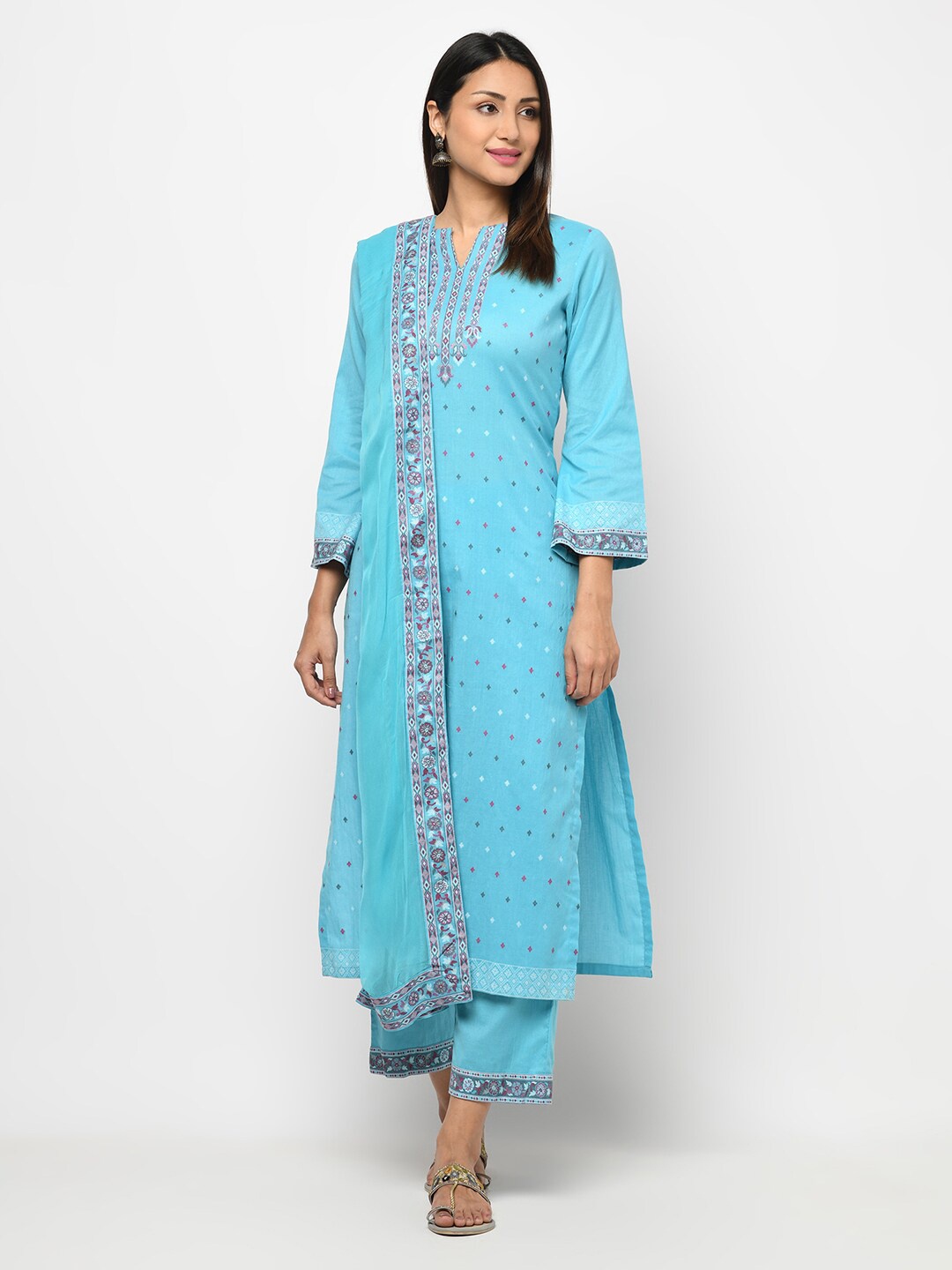 

Safaa Blue & White Unstitched Dress Material