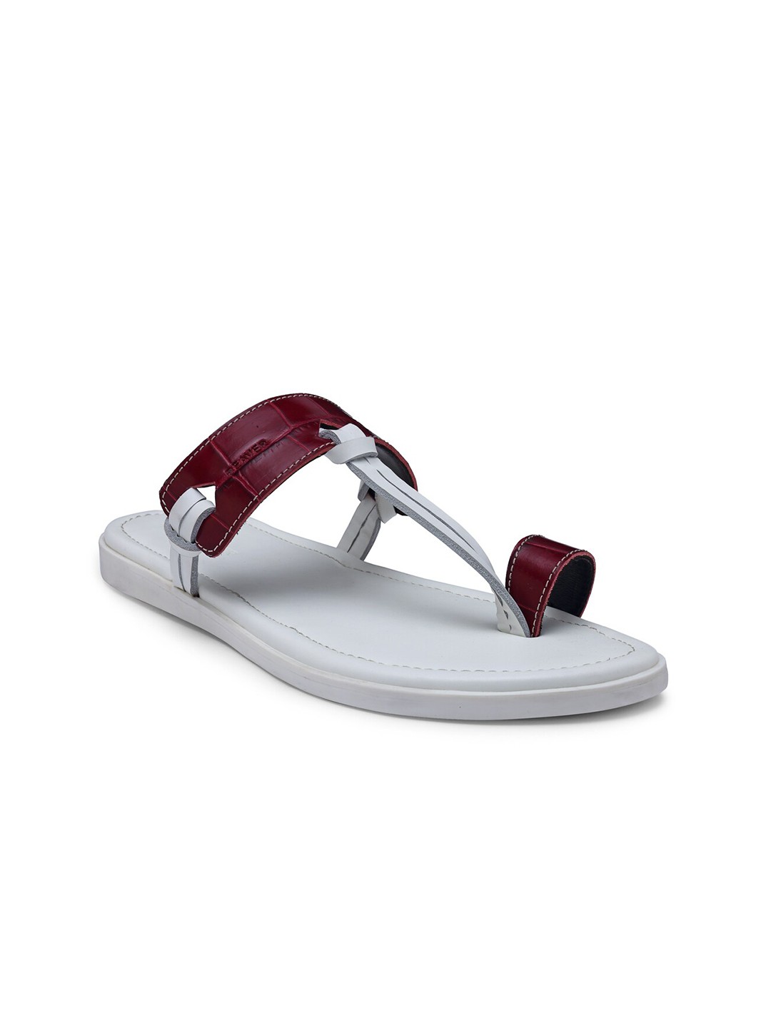 

BEAVER Men White & Brown Leather Comfort Sandals