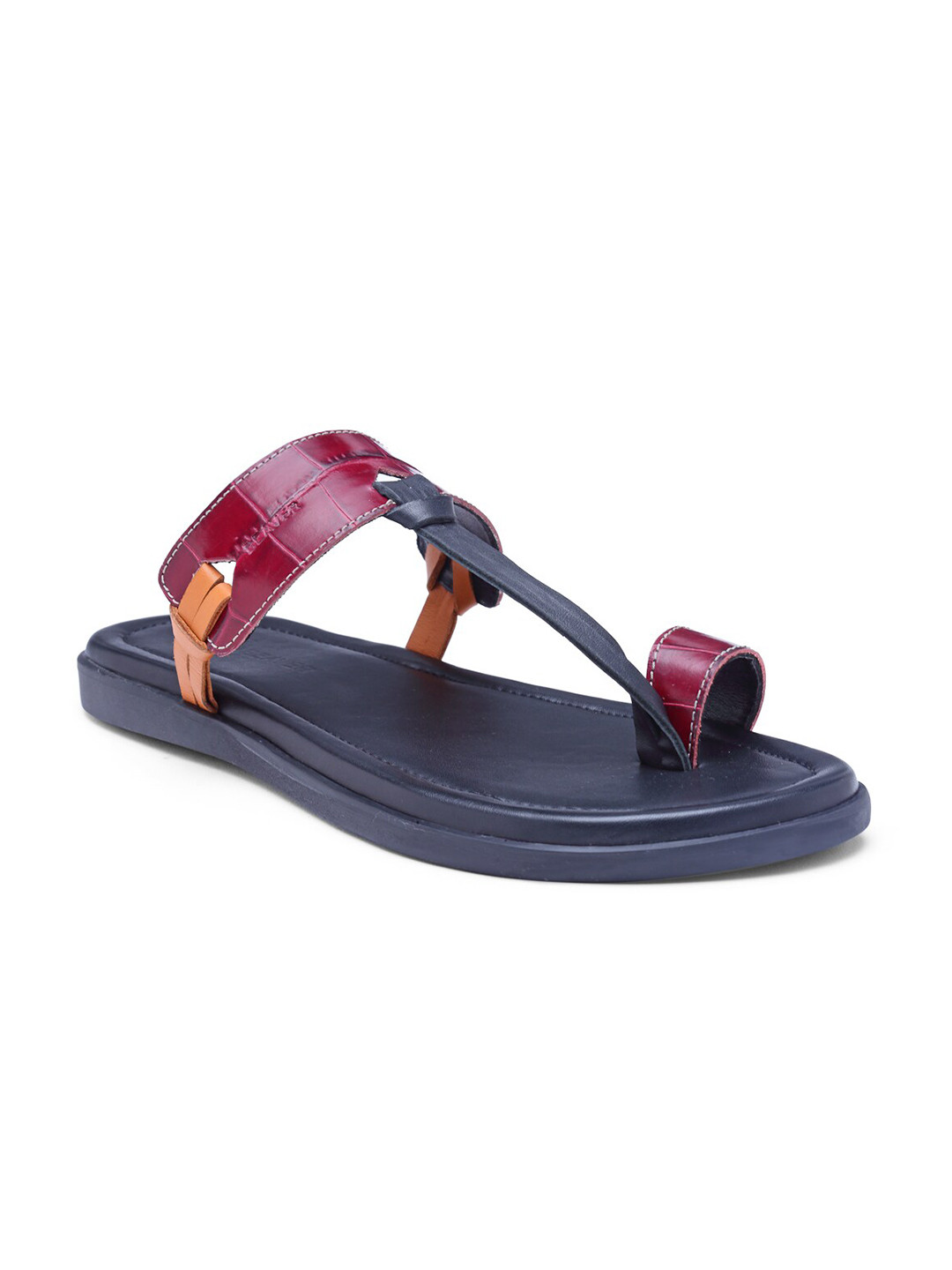 

BEAVER Men Burgundy & Black Leather Comfort Sandals